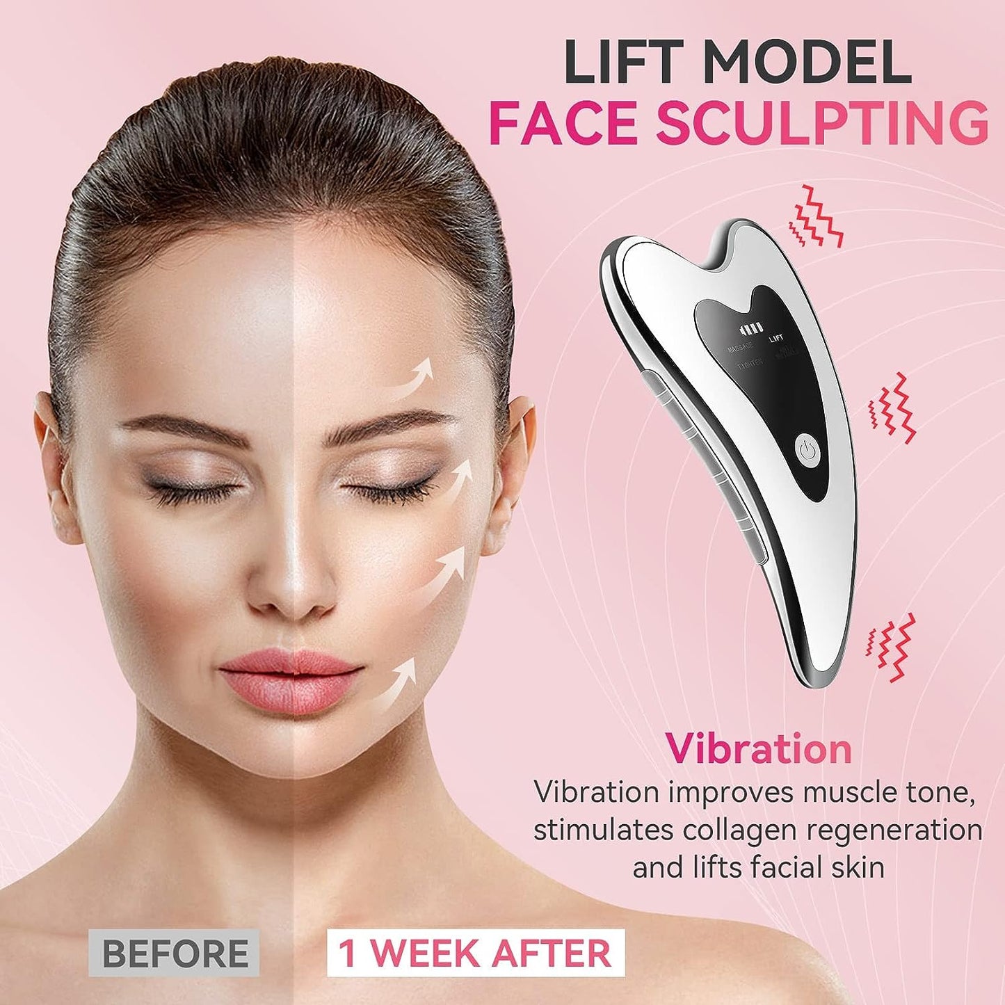 Electric Gua Sha Facial Tools - Face Sculpting Tool / Lift Device - Heated & Vibration & Red Light Massager, Anti-Aging & Wrinkles, Puffiness, Double Chin, Tension Relief